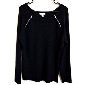 New York & Company Women's  XL Black Long Raglan Sleeve Tunic Zippers Goth